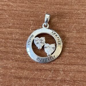 DESIGNER LA STERLING SILVER AND CLEAR CZ MOTHER DAUGHTER FRIENDS PENDANT